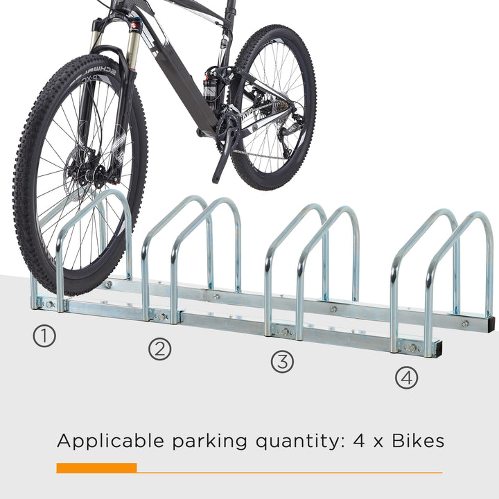 HOMCOM Bike Stand Parking Rack Floor or Wall Mount Bicycle Cycle Storage Locking Stand (4 Racks, Silver)