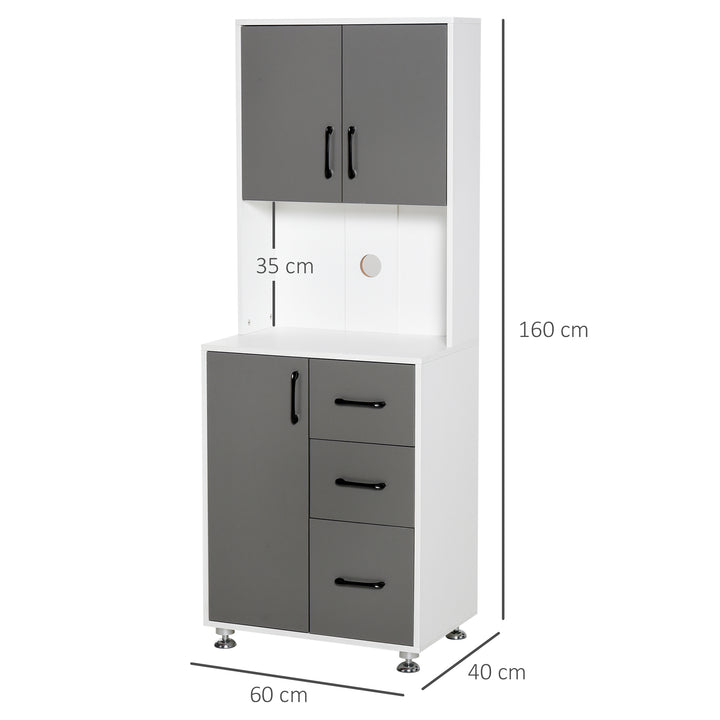 Modern Kitchen Cupboard with Storage Cabinets, 3 Drawers and Open Countertop for Living Room, Grey