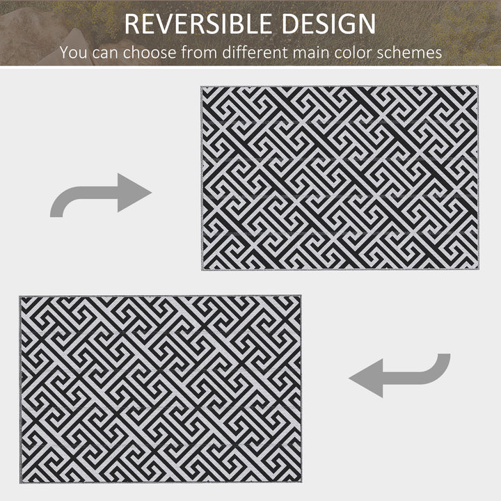 Outdoor Rug Reversible Mat Plastic Straw Rug 182 x 274 cm(6x9ft) , Black & White