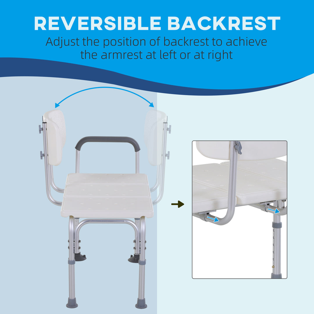 Height Adjustable Shower Chair, Non Slip Bath Transfer Bench for Elderly, Disabled with Armrest and Backrest, 300 lbs Capacity, White