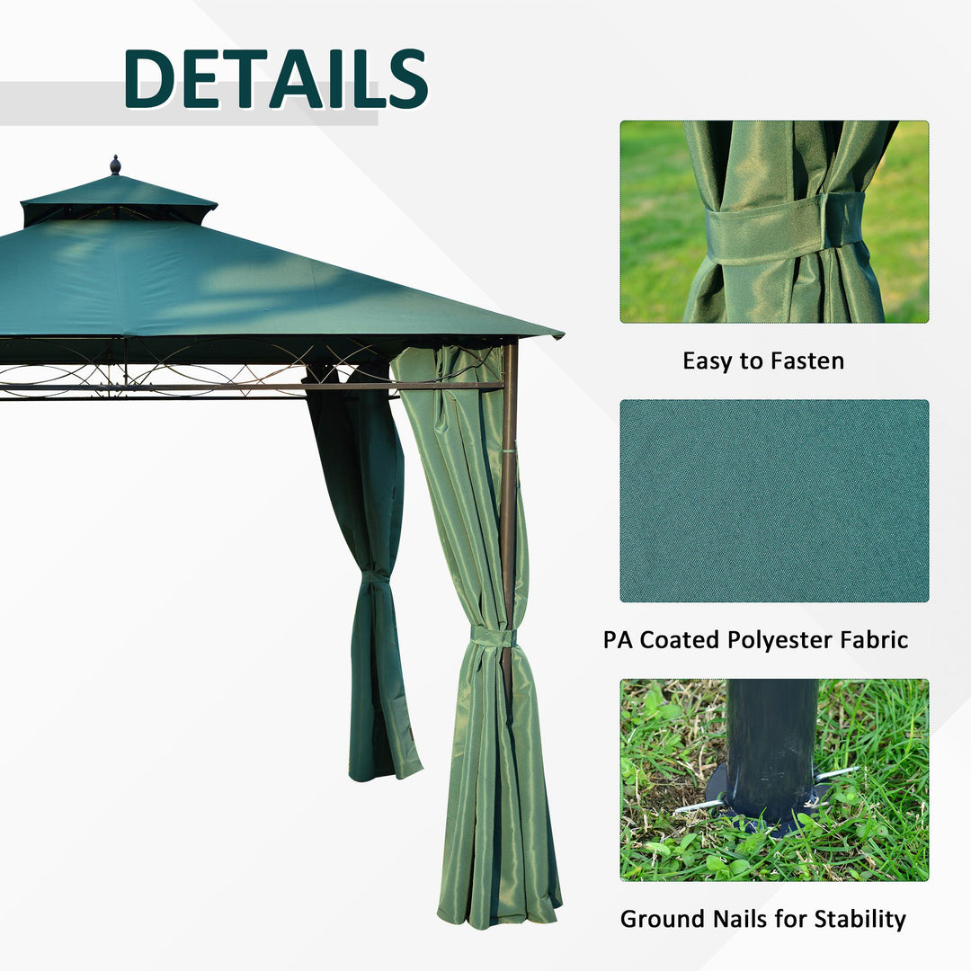 3(m) x 3(m) Metal Garden Gazebo Marquee Party Tent Patio Canopy Pavilion + Sidewalls - Green