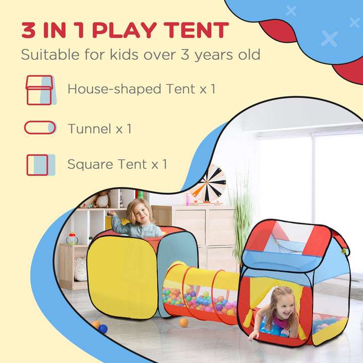 Toddler Polyester 3 in 1 Pop Up House Tent Play Tunnel Multi-Colour
