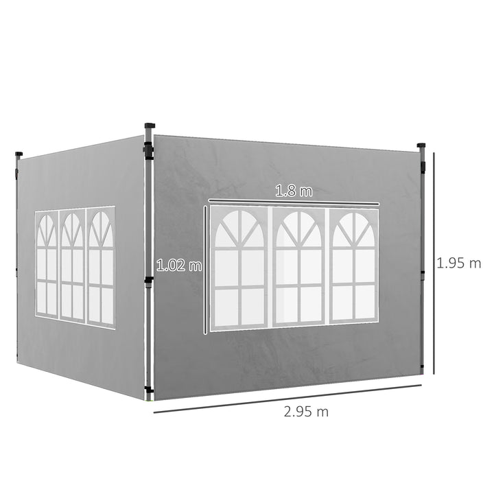 Gazebo Side Panels, Sides Replacement with Window for 3x3(m) or 3x4m Pop Up Gazebo, 2 Pack, Grey