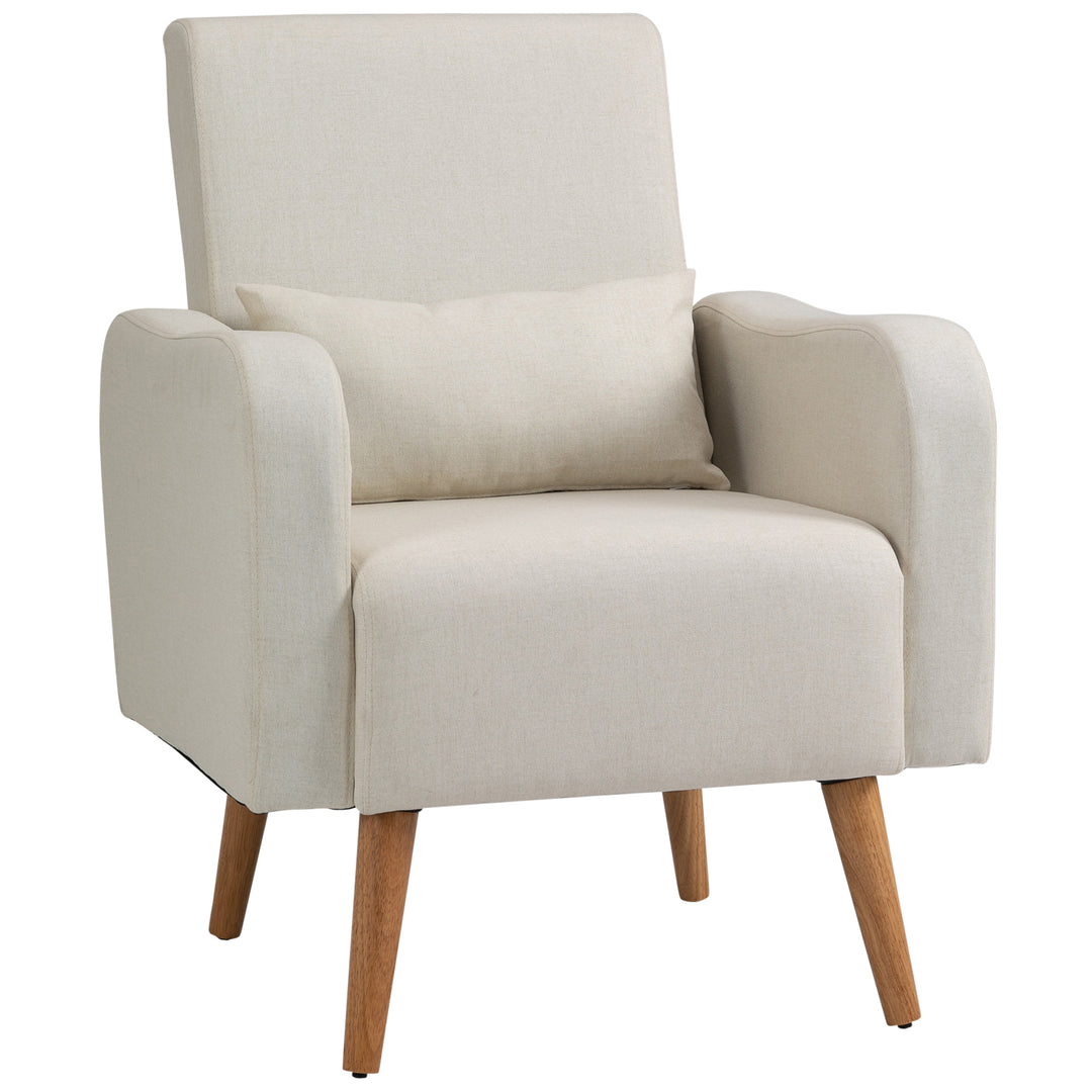 HOMCOM Accent Chair, Linen-Touch Armchair, Upholstered Leisure Lounge Sofa, Club Chair with Wooden Frame, Cream