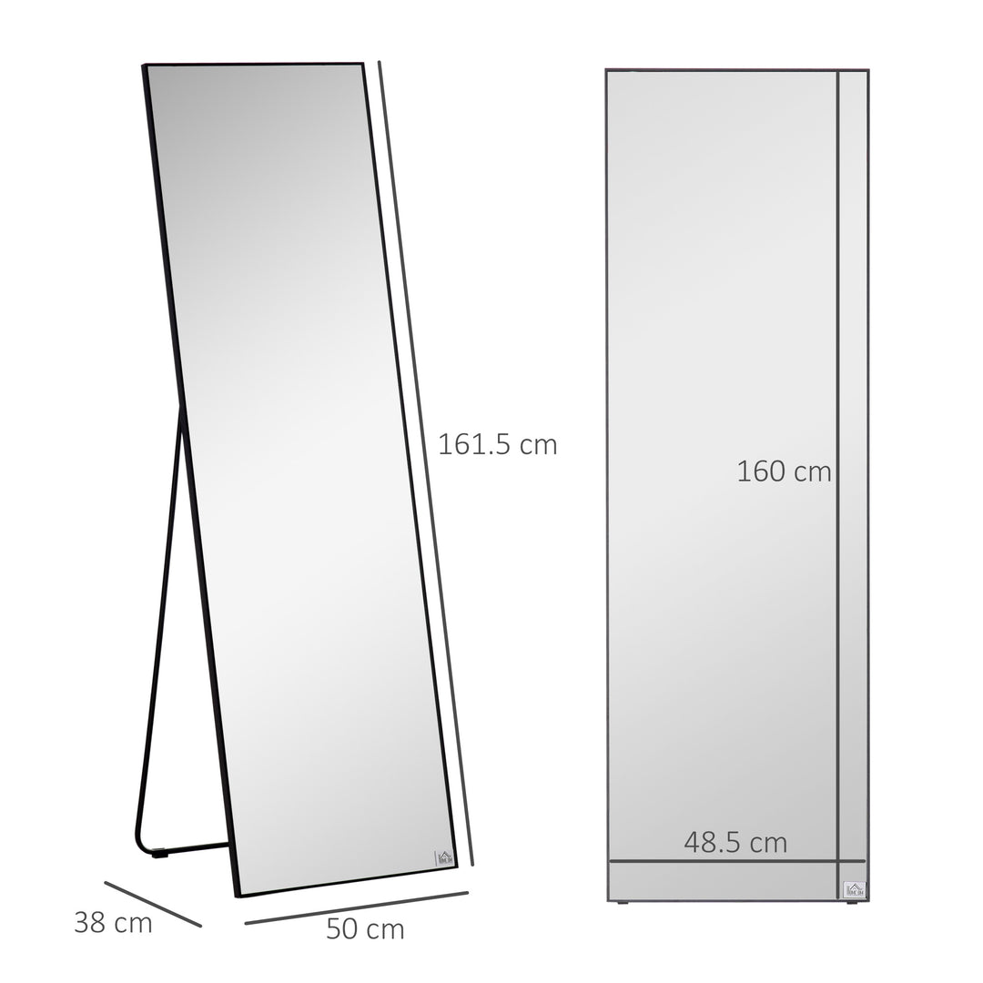 Full Length Dressing Mirror, Floor Standing or Wall Hanging, Aluminum Alloy Framed Full Body Mirror for Bedroom, Living Room, Black