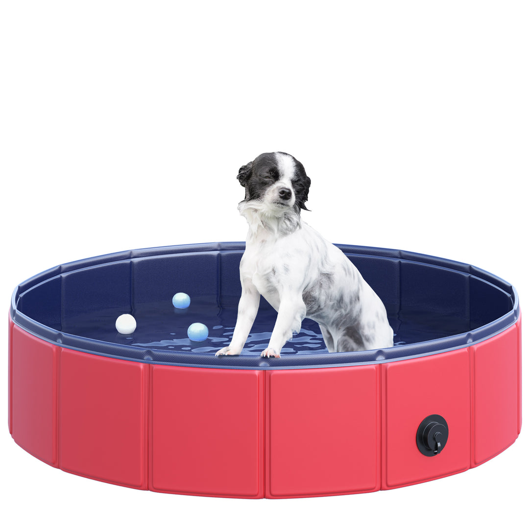 PawHut Pet Swimming Pool, Foldable, 80 cm Diameter-Red