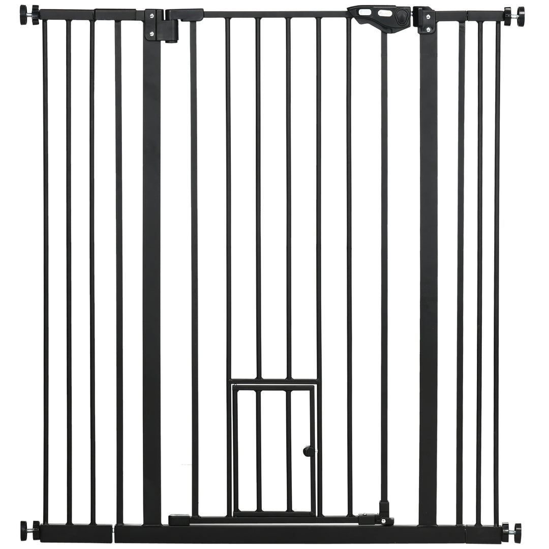 Extra Tall Pet Gate, Indoor Dog Safety Gate, with Cat Flap, Auto Close, 74-101cm Wide - Black