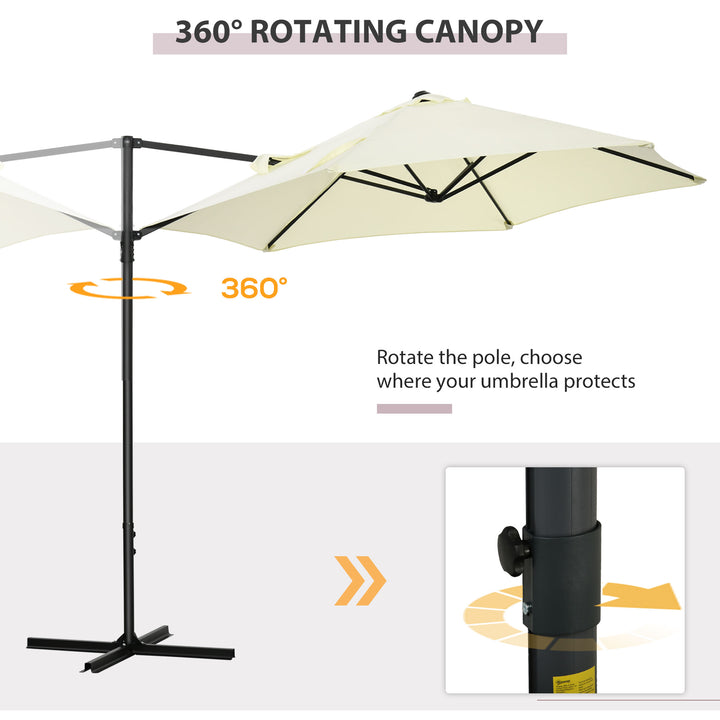 Outsunny 2.5M Garden Cantilever Parasol with 360° Rotation, Offset Roma Patio Umbrella Hanging Sun Shade Canopy Shelter with Cross Base, Beige