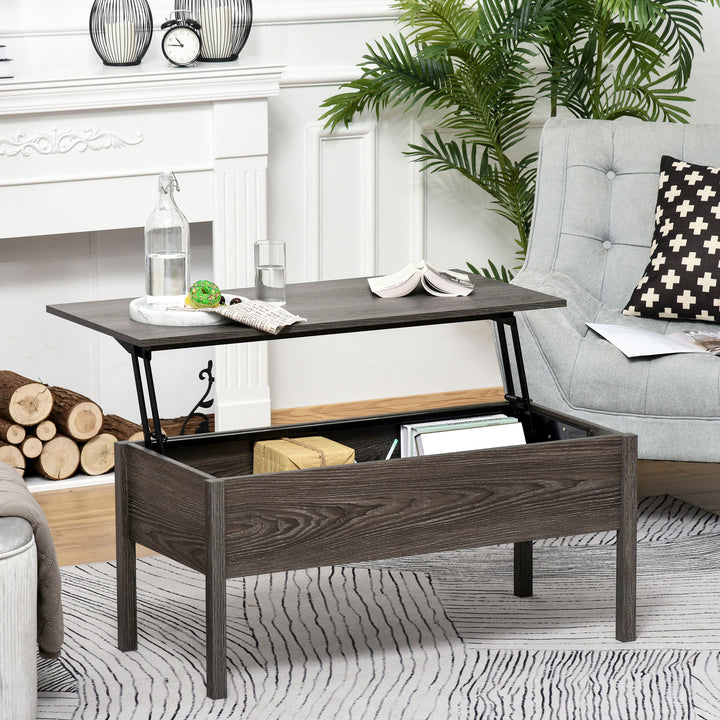 Modern Lift Top Coffee Table with Storage Compartment Convertible Tea Desk Floating Retractable Table Home Office Living Room Furniture Tan