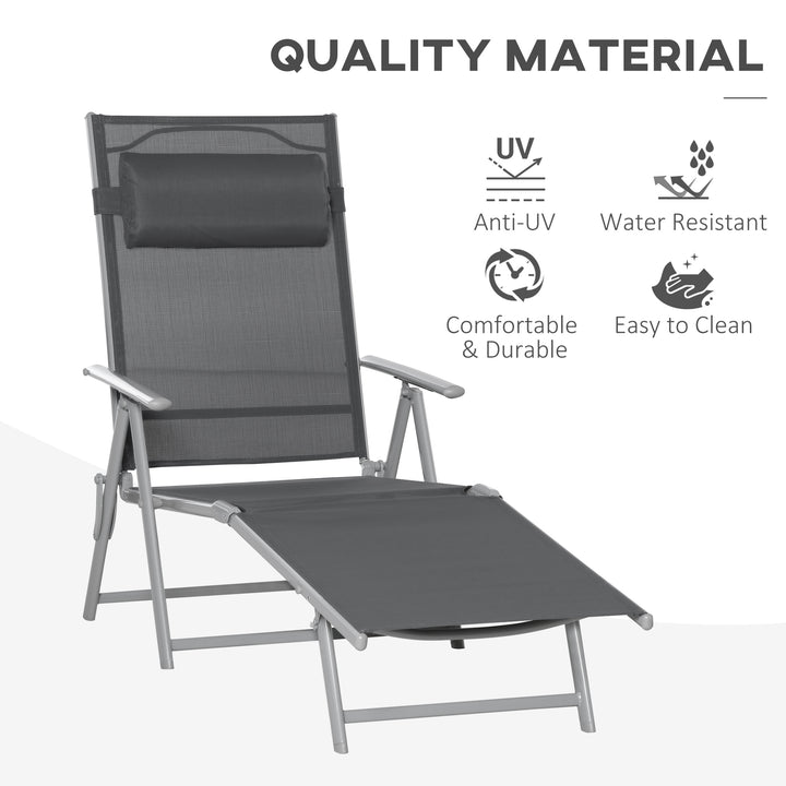 Outsunny Outdoor Folding Chaise Lounge Chair Recliner with Portable Design &amp; 7 Adjustable Backrest Positions ， Steel Fabric Sun Lounger- Dark Grey