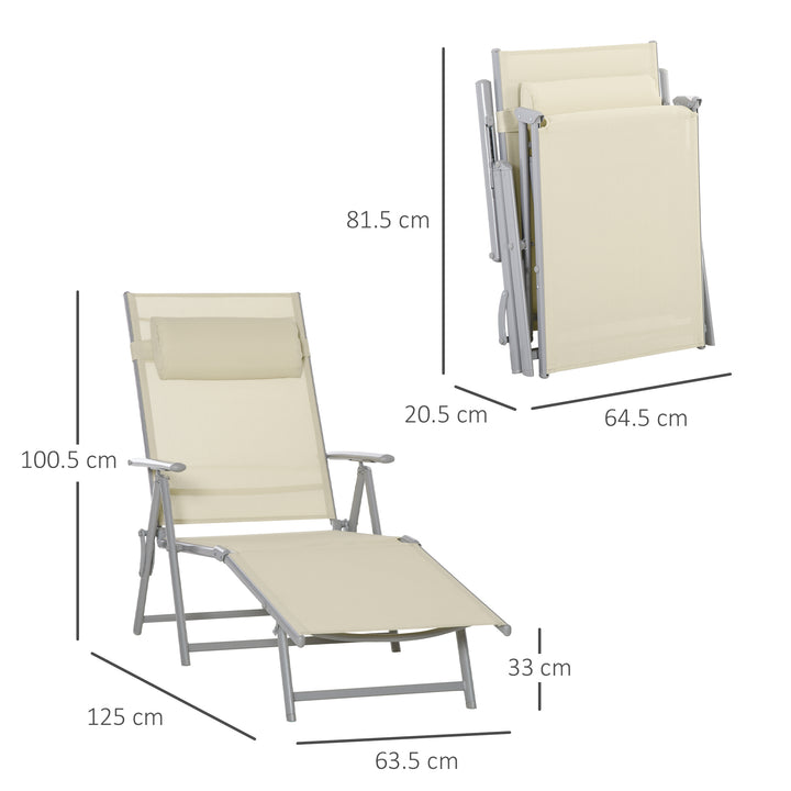 Outsunny Outdoor Folding Chaise Lounge Chair Recliner with Portable Design & 7 Adjustable Backrest Positions ， Steel Fabric Sun Lounger- Beige