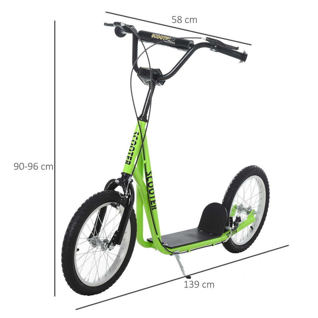 Teen Kids Stunt Scooter Adjustable Handlebar 2 Brakes Ride On 16 Inch Rubber Tyres Green