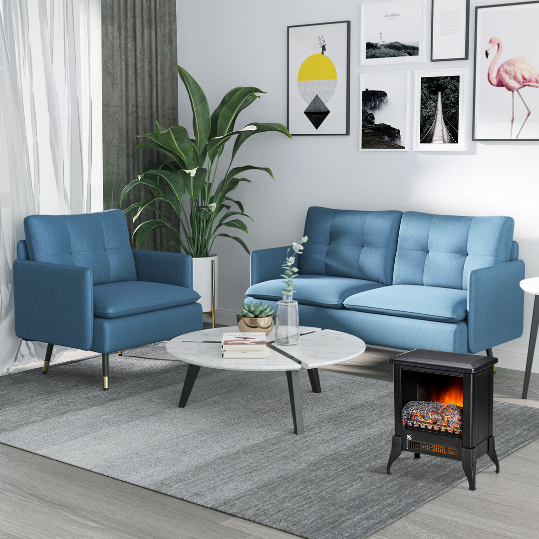 Modern Armchairs with Steel Legs, Upholstered Button Tufted Accent Chairs for Living Room and Bedroom, Dark Blue