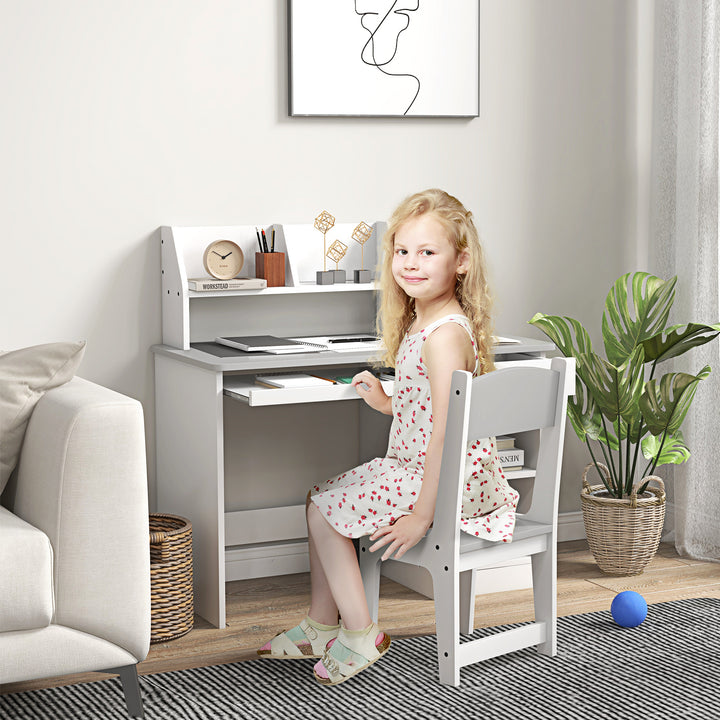 Kids Desk and Chair Set with Storage for 5-8 Year Old - Grey