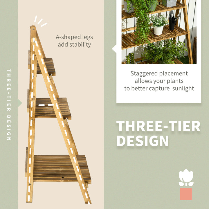 Wooden Folding Flower Pot Stand 3 Tier Garden Planter Display Ladder Gardener Storage Shelves Rack Herb Holder (80L x 37W x 93H (cm))