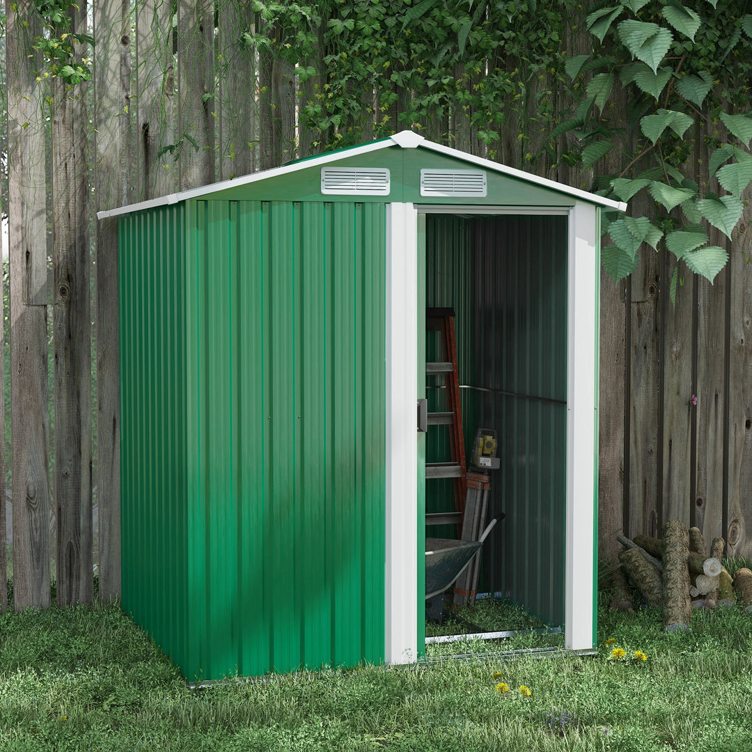 Garden Metal Tool Storage Shed with Sliding Door, 152 x 132 x 188cm, Green