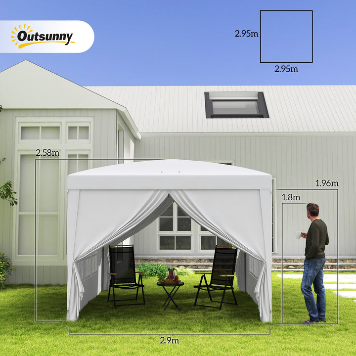 3 x 3m Pop Up Gazebo, Wedding Party Canopy Tent Marquee with Carry Bag and Windows, White