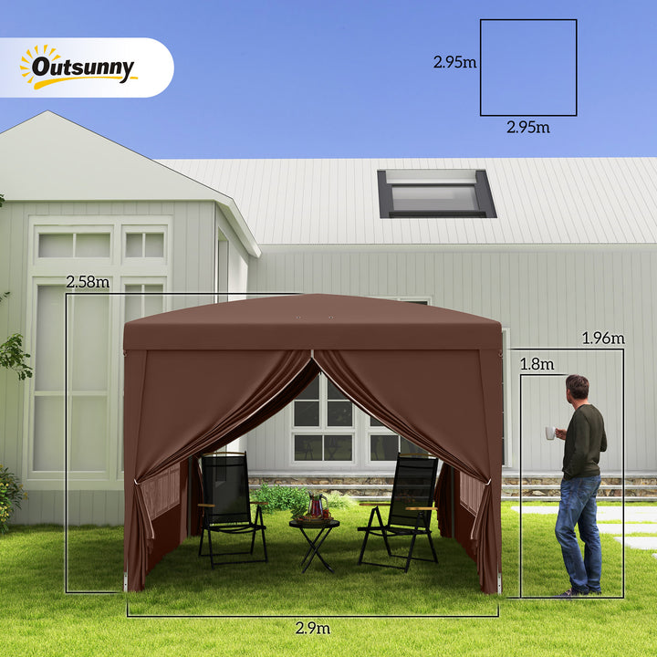 3 x 3m Pop Up Gazebo, Wedding Party Canopy Tent Marquee with Carry Bag and Windows, Coffee