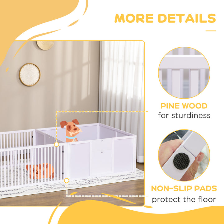 PawHut 7 Panels Playpen with 3 Doors for Baby Dogs, Two-Room Design Puppy Whelping Box - White