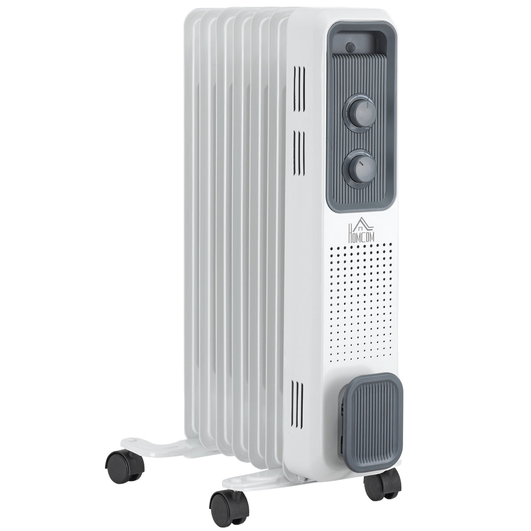 HOMCOM 1630W Oil Filled Radiator, Portable Electric Heater w/ Three Modes Adjustable Thermostat Safety switch, White