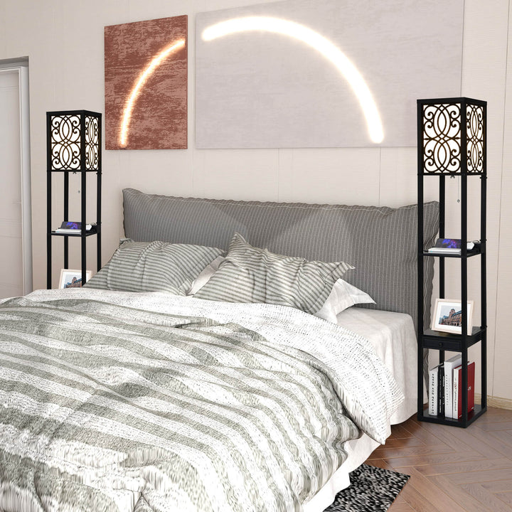 Free-standing Light with 2 USB Charging Ports and Storage Drawer