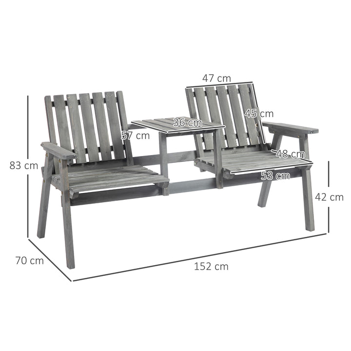 2-Seater Furniture Wooden Garden Bench Antique Loveseat Chair, Table Conversation Set for Yard, Lawn, Porch, Patio, Grey