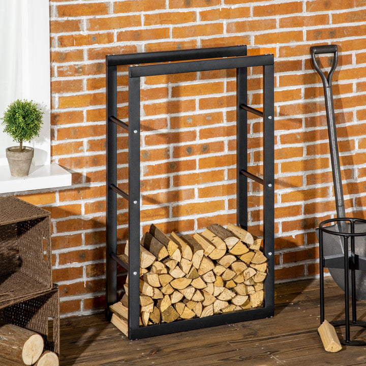 HOMCOM Metal Firewood Log Holder Tall Firewood Rack Indoor Outdoor Fireplace Wood Storage Shelf with Rust-Resistant, Black, 60W x 25D x 100H cm