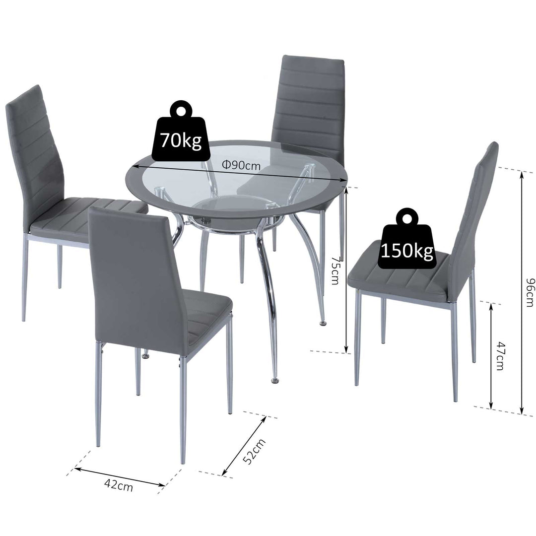 5pcs Dining Room Set Table Chairs Contemporary Modern Furniture Tempered Glass (Grey)