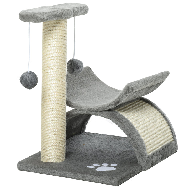 Pawhut Cat Tree Scratching Post Kitten Scratcher Kitty Activity Play Center Sisal Rotatable Top Bar Tunnel Dangling Ball Light Grey