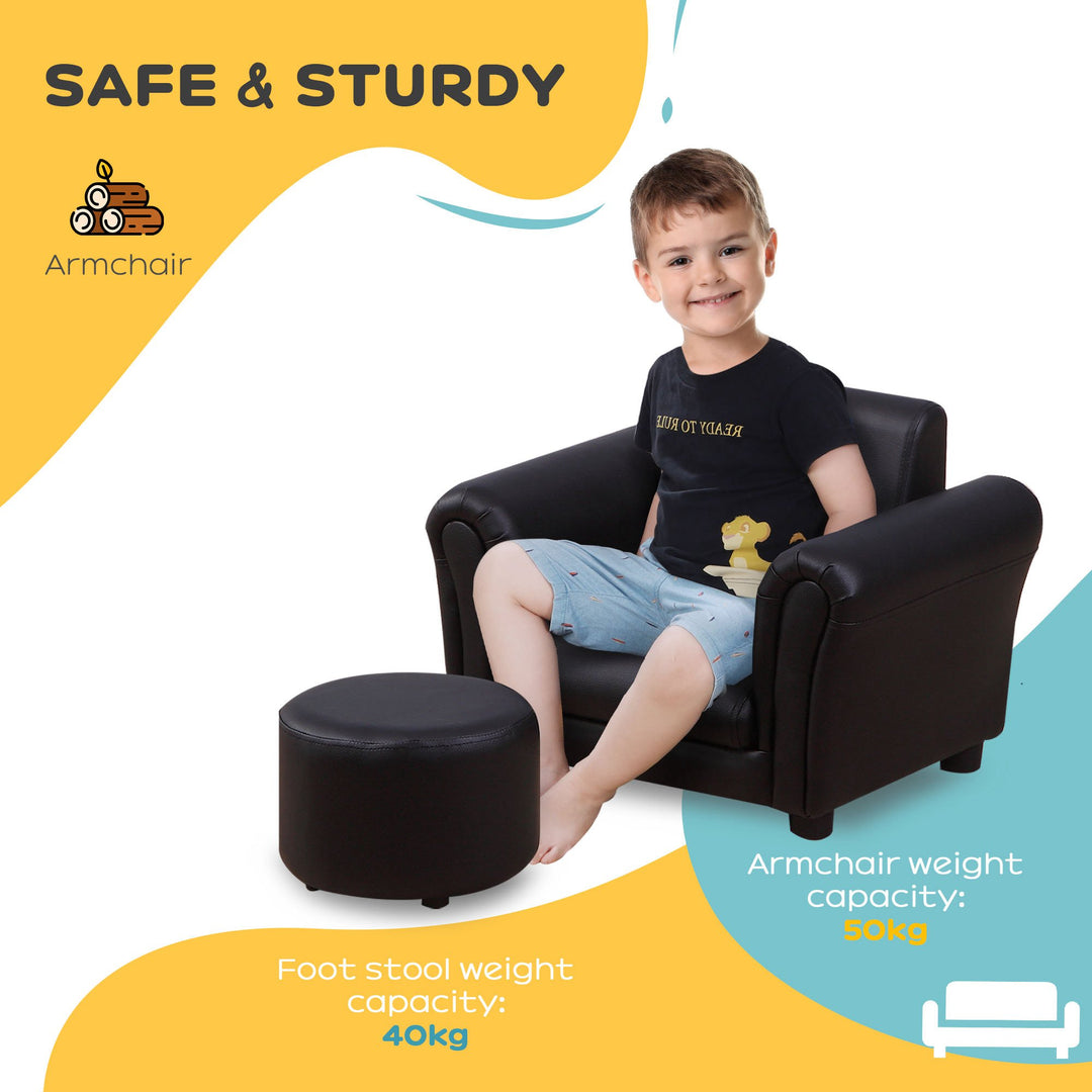 Toddler Chair Single Seater Kids Sofa Set, Kids Sofa with Stool, Black