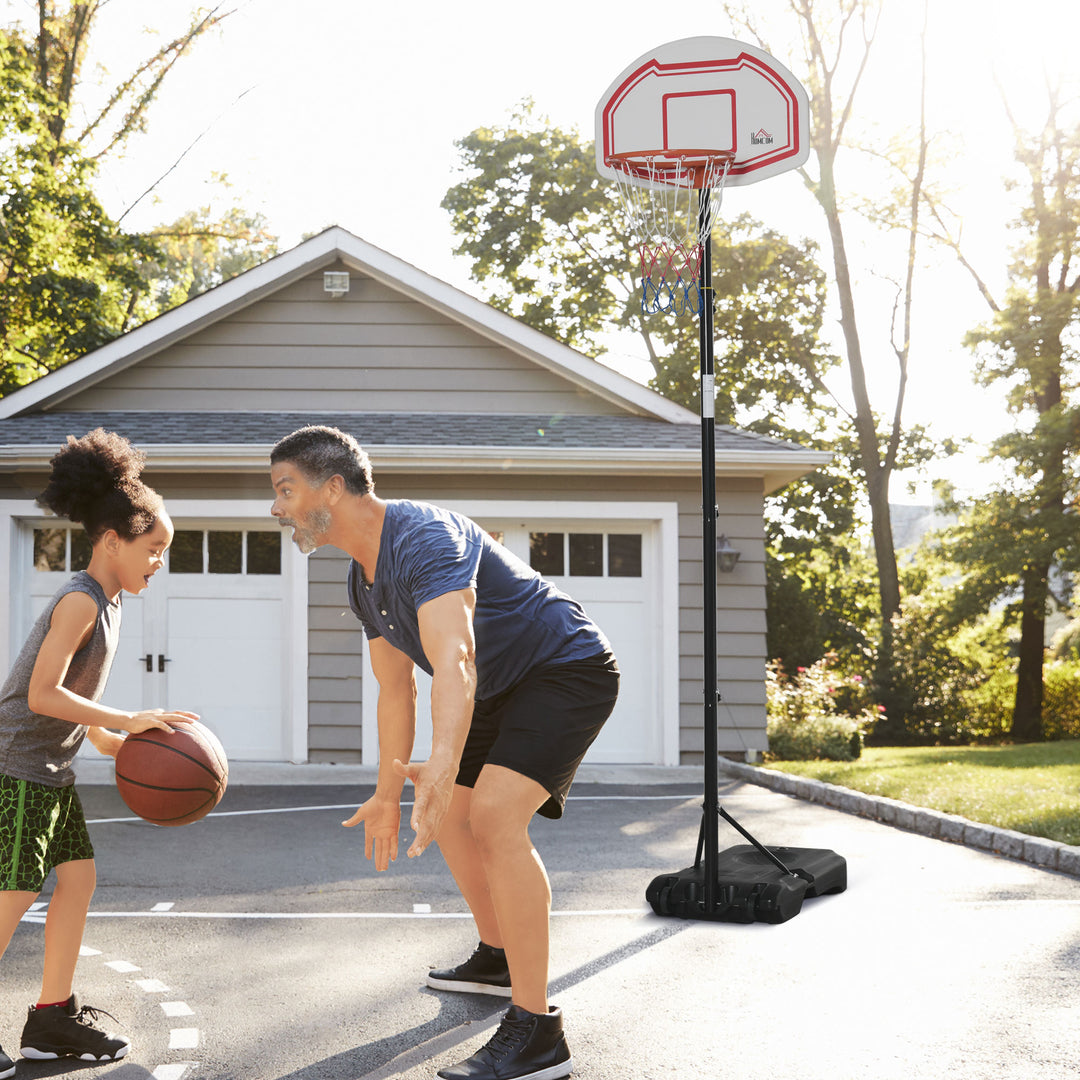 Outdoor Basketball Hoop Stand Portable Sturdy Rim Adjustable Height from 258-314 cm w/ Wheels, Stable Base