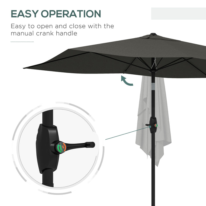 Outsunny 2 x 3(m) Garden Parasols Umbrellas Rectangular Patio Market Umbrella Outdoor Sun Shade w/ Crank &amp; Push Button Tilt, Aluminium Pole Dark Grey