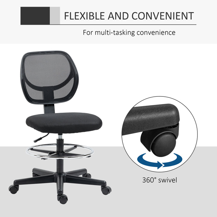 Ergonomic Mesh Standing Desk Chair with Adjustable Footrest Ring and Seat Height Black