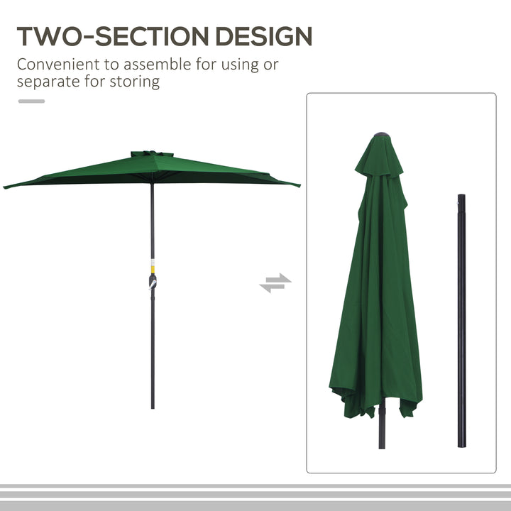 Outsunny 3(m) Half Parasol Semi Round Umbrella Patio Metal Frame Crank Handle for Balcony-- NO BASE INCLUDED, Green