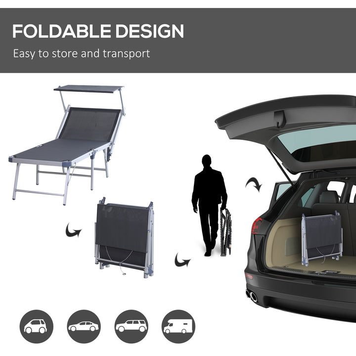 Outsunny Garden Sun Lounger Texteline Chaise Lounge Reclining Chair with Canopy Adjustable Backrest Bed Aluminium Frame - Grey