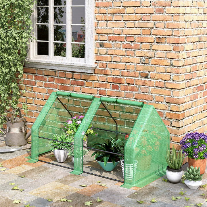 Outsunny Mini Small Greenhouse with Steel Frame & PE Cover & Zippered Window Poly tunnel Steeple for Plants Vegetables, 180 x 90 x 90 cm