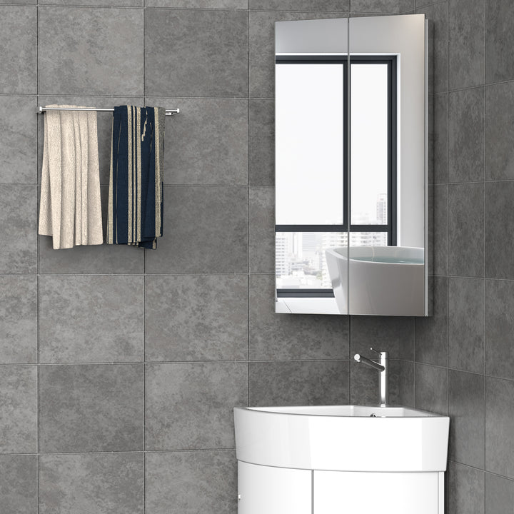 Corner Mirrored Bathroom Cabinet with 3 Shelves 2 Doors On-Wall Storage Unit Stainless Steel Frame