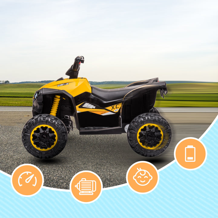 12V Quad Bike with Forward Reverse Functions, Ride on Car ATV Toy with High/Low Speed, Slow Start, Suspension System, Horn, Music, Yellow