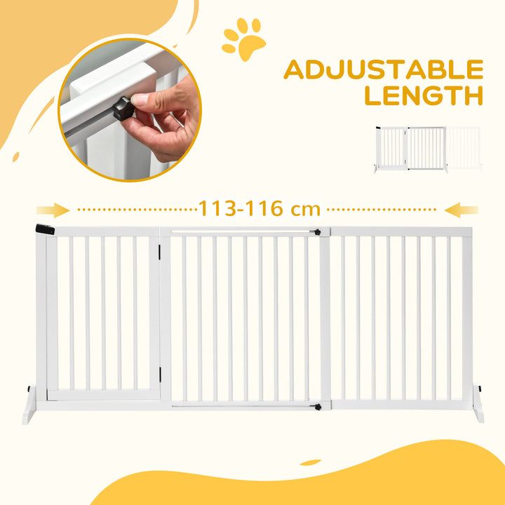 Adjustable Wooden Pet Gate Freestanding Dog Barrier Fence Doorway 3 Panels Safety Gate w/ Lockable Door White 71H x 113-166W cm