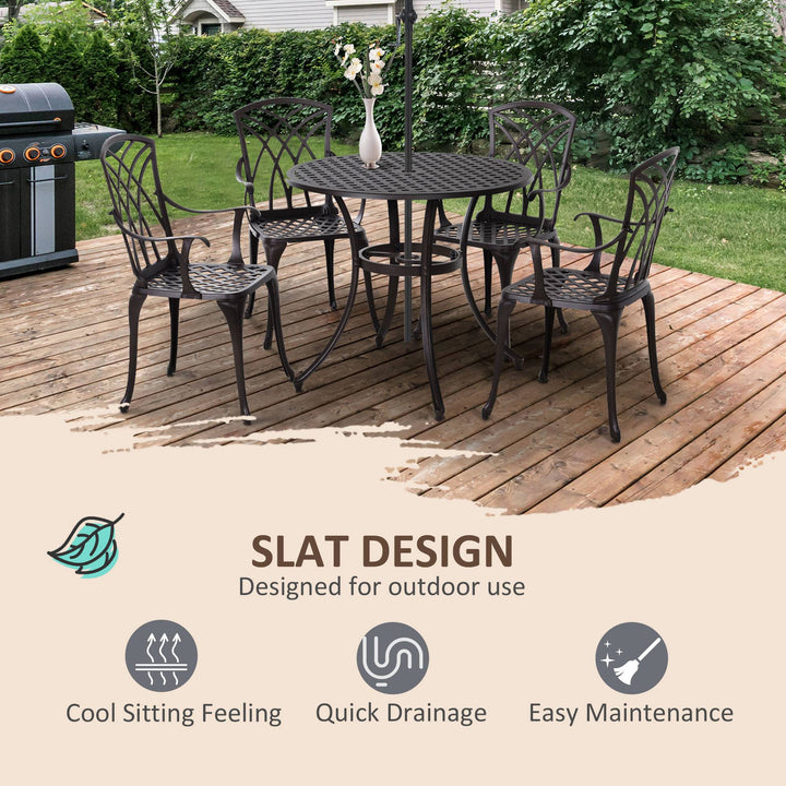 Cast Aluminium 4-Seater Outdoor Garden Table & Chair Set Brown