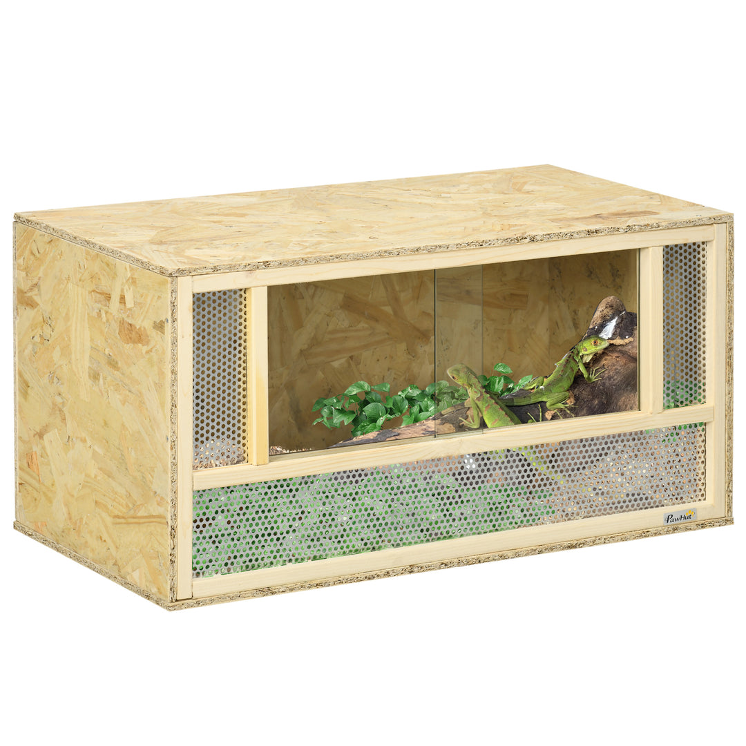 PawHut Reptile Terrarium Vivarium, Climbing Pet Containers, Reptile Habitat with Sliding Doors, Breathable Mesh, Easy to Install, for Lizards