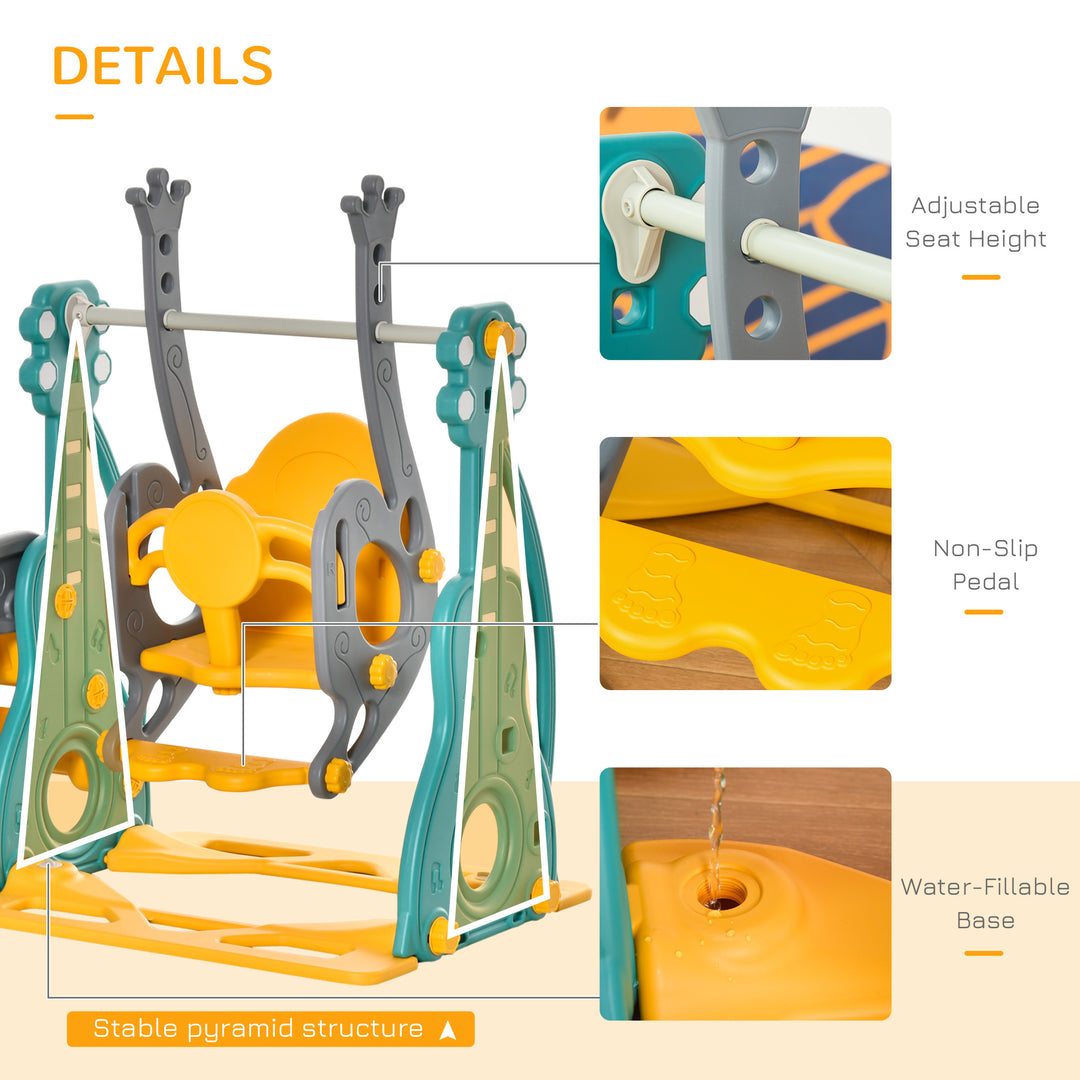 3-IN-1 Kids Swing and Slide Set with Basketball Hoop Slide Swing Adjustable Seat Height Toddler Playground Activity Center Indoor and Outdoor