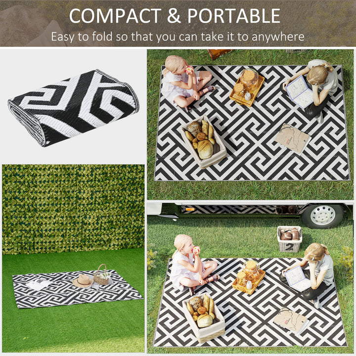 Outdoor Patio Rug Reversible Mat Plastic Straw Rug, 121 x 182 cm(4x6ft) Black & White