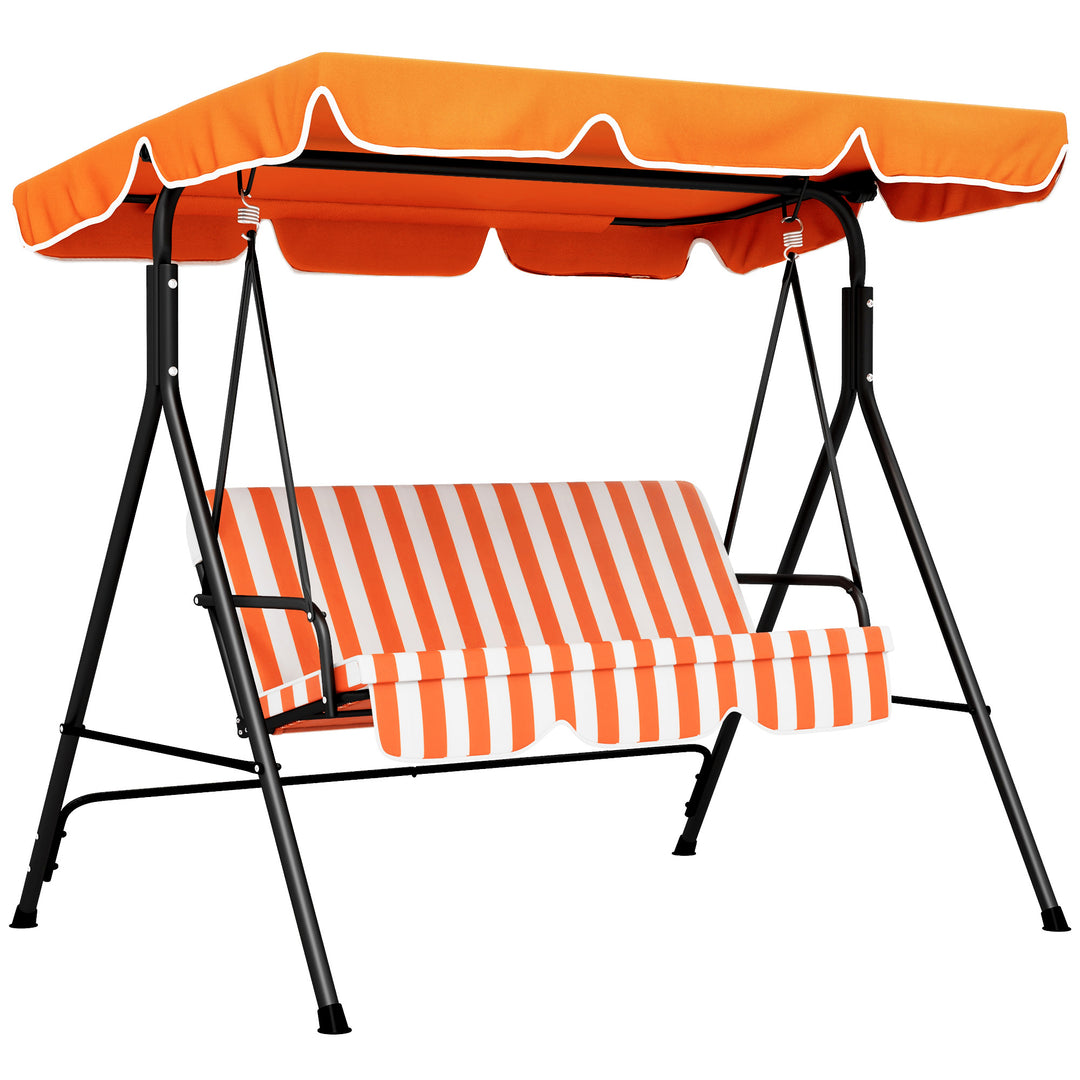 3 Seater Canopy Swing Chair Garden Rocking Bench Heavy Duty Patio Metal Seat w/ Top Roof - Orange