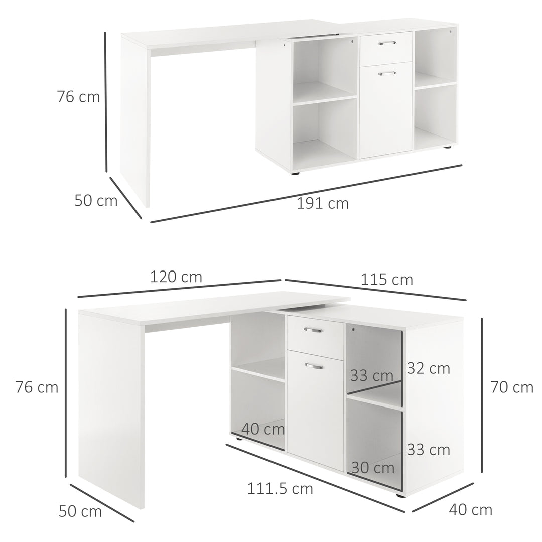 Modern L-Shaped Computer Desk, Laptop PC Corner Table, Home Office Workstation with Spacious Storage, White