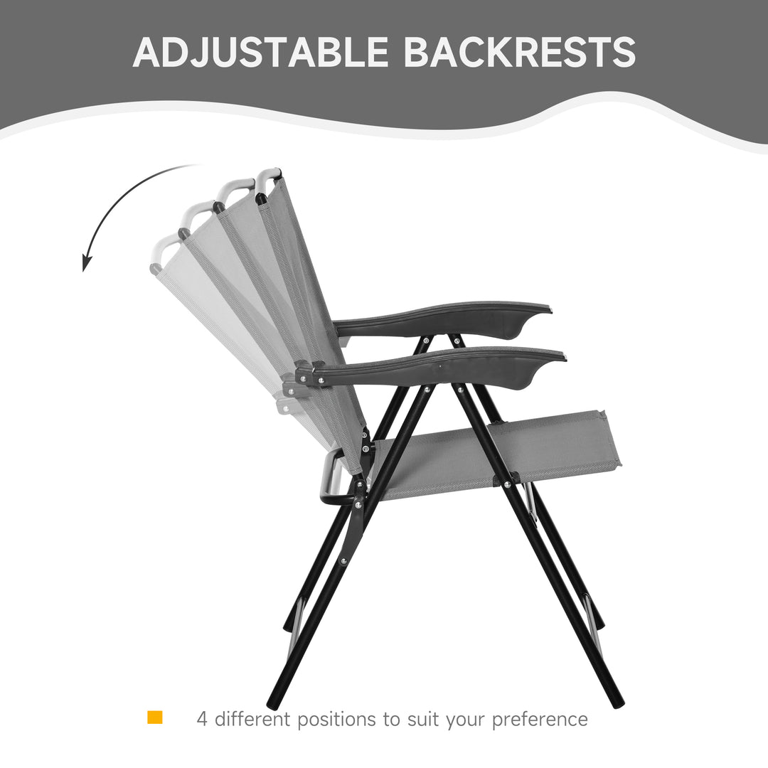 3 Piece Patio Furniture Bistro Set 2 Folding Chairs 1 Tempered Glass Table  Adjustable Backrest - Grey