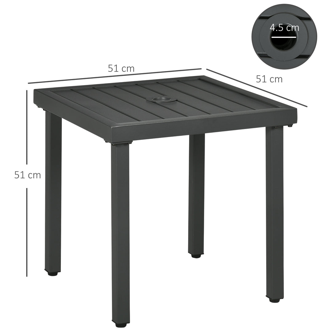 Garden Side Table, Patio Coffee Table with Umbrella Hole, End Table with Steel Frame for Balcony, Grey