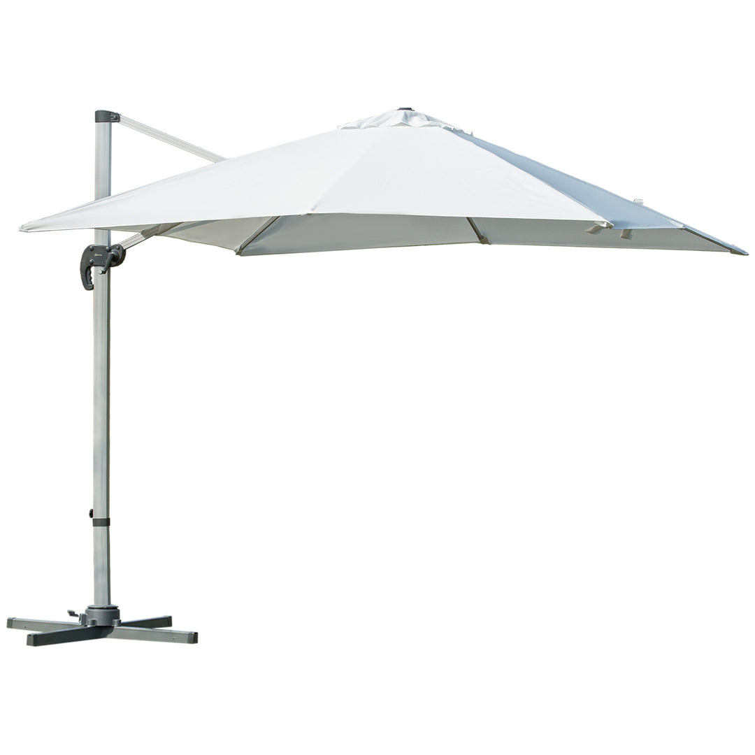 3m Cantilever Roma Parasol Aluminium Frame 360 Rotation Hanging Parasol with/ Cross Base White