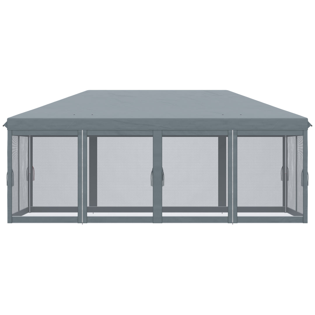 6 x 3m Pop Up Canopy, Outdoor Canopy Shelter, Marquee Party Wedding Tent with 6 Mesh Walls and Carry Bag, Grey