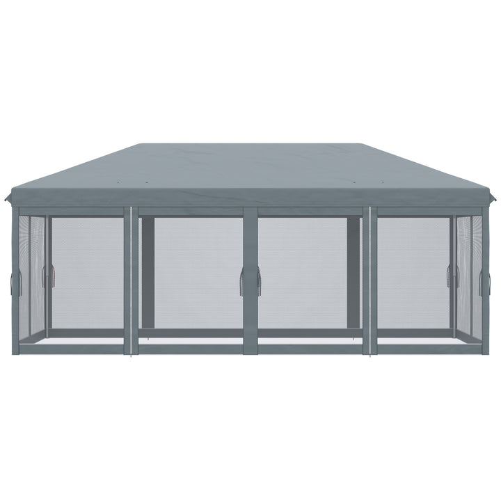 6 x 3m Pop Up Canopy, Outdoor Canopy Shelter, Marquee Party Wedding Tent with 6 Mesh Walls and Carry Bag, Grey